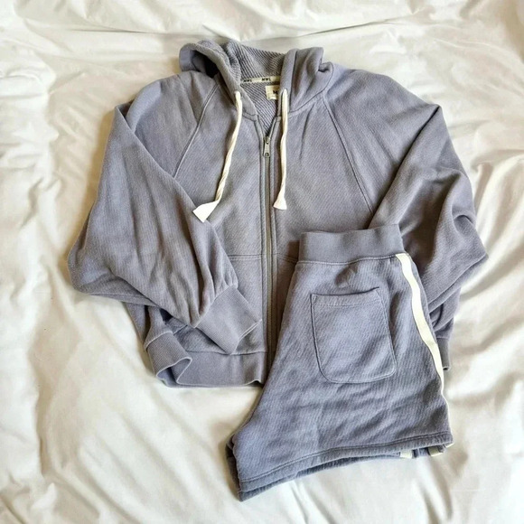 Madewell MWL AiryTerry Cocoon Hoodie Sweatshirt Zip Up Shorts Set Purple XS - Picture 14 of 14